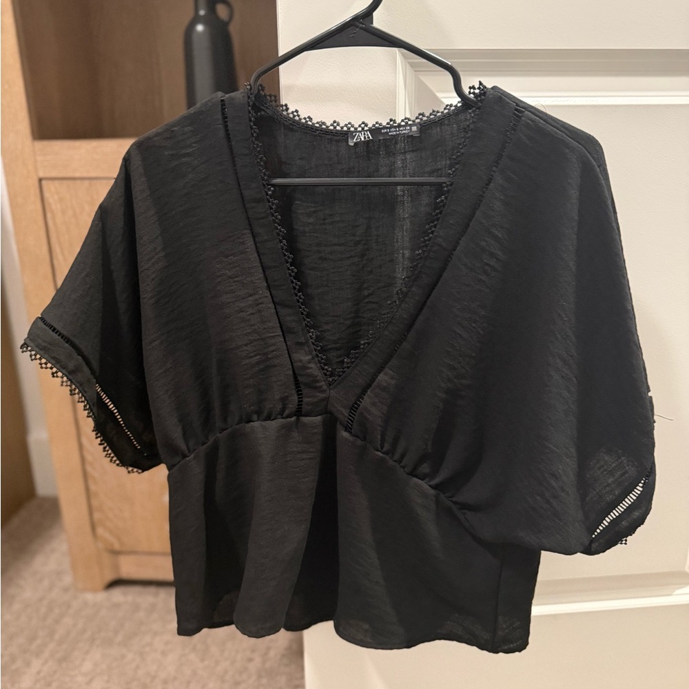 Zara Kimono Top with Lace Inserts Black S